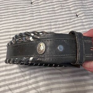 VINTAGE CIRCLE Y SILVER LACED AND LEATHER WESTERN BELT SIZE 34